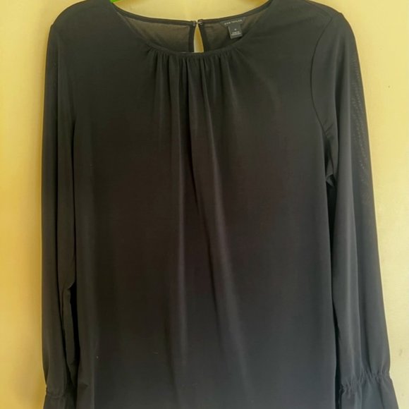 black pleat neck blouse with loose sleeves - Picture 1 of 2